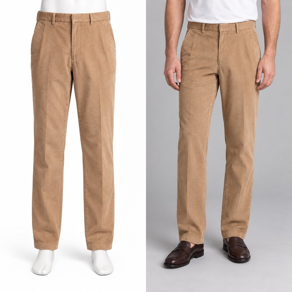J. Press Corduroy Pants Mens 38 Tan Wide Wale Made in USA Flat Front Trousers